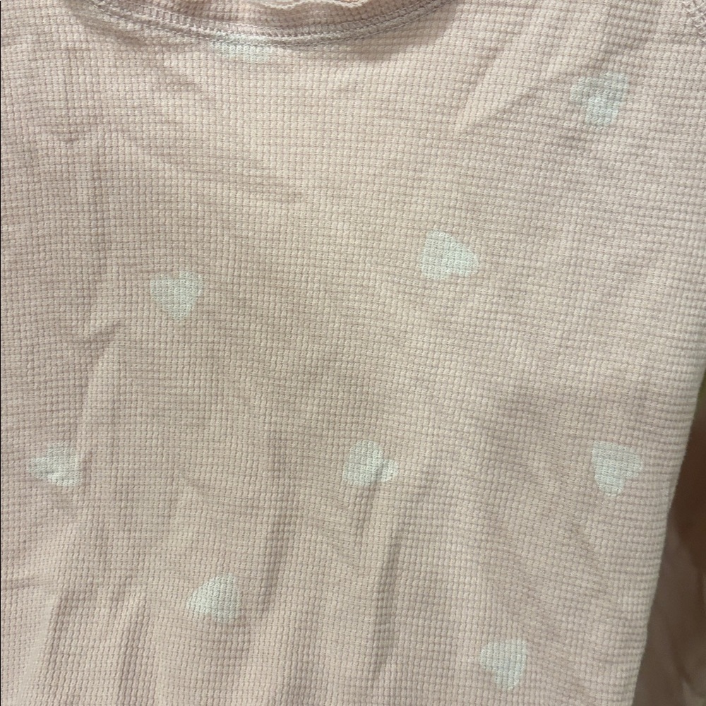 Lucky Brand Light Pink Long Sleeve Tee Shirt white hearts all over it - Picture 5 of 11